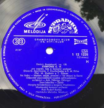 LP Dmitri Shostakovich: Symfonie Č. 14