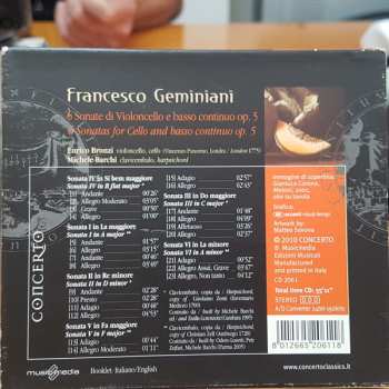 CD Francesco Geminiani: 6 Sonatas For Cello and Basso Continuo Op.5