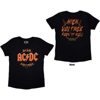 Merce AC/DC: Ac/dc Ladies T-shirt: High Voltage Rnr (back Print) (small) S