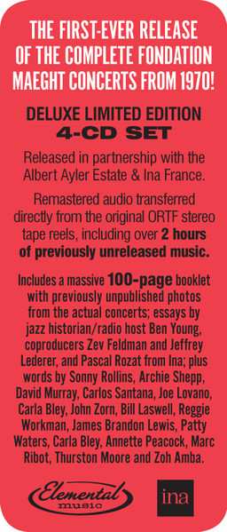 4CD/Set di cofanetti Albert Ayler: Revelations - The Complete ORTF 1970 Fondation Maeght Recordings DLX | LTD