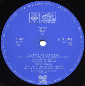 2LP/Set di cofanetti Albert Schweitzer: Hraje Bacha (2xLP + BOX + BOOKLET)