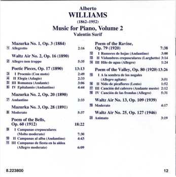CD Alberto Williams: Music For Piano, Volume 2