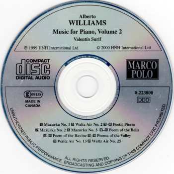 CD Alberto Williams: Music For Piano, Volume 2