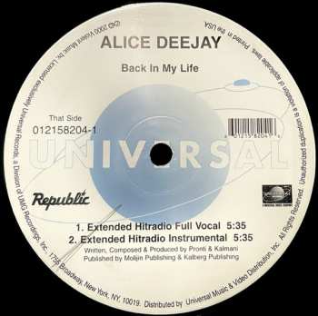 LP Alice Deejay: Back In My Life
