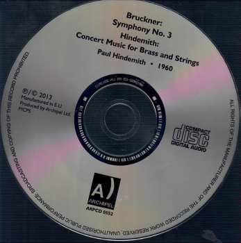 CD Paul Hindemith: Anton Bruckner: Symphony No. 3 / Paul Hindemith: Music For Brass And Strings