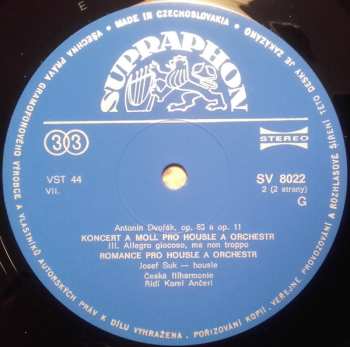 LP Antonín Dvořák: Koncert A Moll Pro Housle A Orchestr Op. 53 / Romance Pro Housle A Orchestr Op. 11