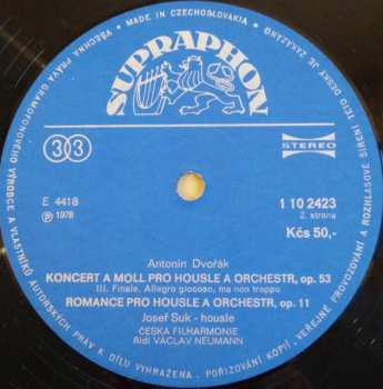 LP Antonín Dvořák: Koncert A Moll Pro Housle A Orchestr / Romance