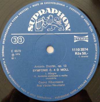 LP Antonín Dvořák: Symphony No. 4 In D Minor