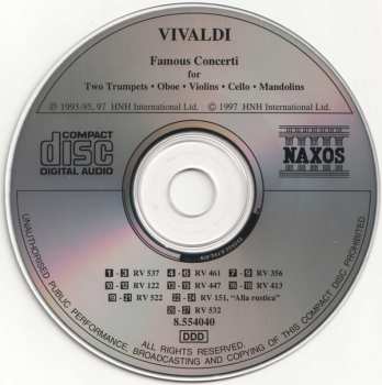 CD Antonio Vivaldi: Famous Concerti for Two Trumpets, Oboe, Violins, Cello, Mandolins