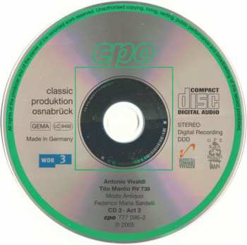 3CD/Set di cofanetti Antonio Vivaldi: Tito Manlio