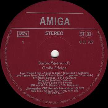 LP Barbra Streisand: Barbra Streisand's Große Erfolge