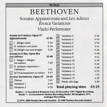 CD Ludwig van Beethoven: Sonatas Appassionata And Les Adieux / Eroica Variations