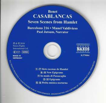 CD Benet Casablancas: Seven Scenes From Hamlet • New Epigrams • In Modo Di Passacaglia