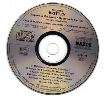 CD Benjamin Britten: Rejoice In The Lamb • Hymn To St Cecilia • Missa Brevis (And Other Choral Works)