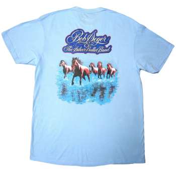 Merce Bob Seger & The Silver Bullet Band: Bob Seger & The Silver Bullet Band Unisex T-shirt: Horses (light Blue) (back Print) (small) S