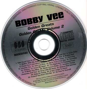CD Bobby Vee: Golden Greats / Golden Greats Volume 2