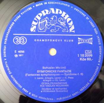 LP Bohuslav Martinů: Symfonie No2 / Symfonické Fantazie