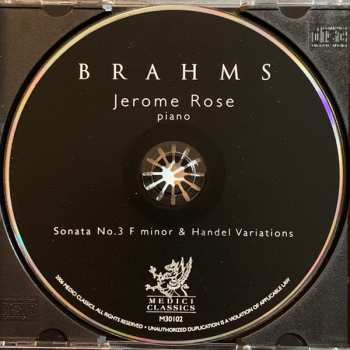 CD Johannes Brahms: Sonata No. 3 F Minor & Handel Variations
