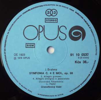 4LP/Set di cofanetti Johannes Brahms: Symfónie · Sinfonien I-IV