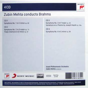 4CD/Set di cofanetti Johannes Brahms: Zubin Mehta Conducts Brahms (Symphonies Nos. 1-4 • Tragic Overture • Haydn Variations)