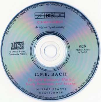 CD Carl Philipp Emanuel Bach: Early Sonatinas And Sonatas