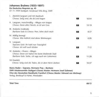 CD Johannes Brahms: Ein Deutsches Requiem Op. 45