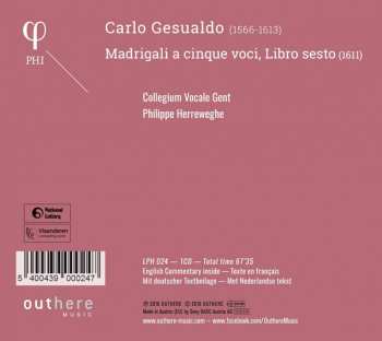 CD Collegium Vocale: O Dolce Mio Tesoro - Madrigali A Cinque Voci, Libro Sesto (1611)