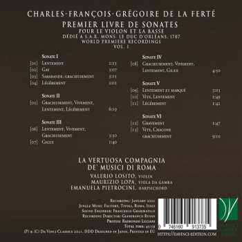 CD Charles-François-Grégoire De La Ferté: Premier Livre De Sonates Pour Le Violon Et La Basse, Vol. I