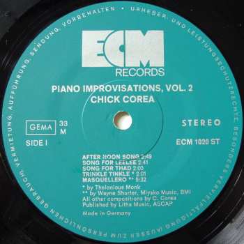 CD Chick Corea: Piano Improvisations Vol 2