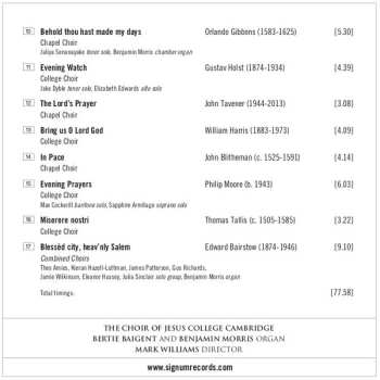 CD Choir Of Jesus College Cambridge: The Evening Hour (British Choral Music From The 16th And 20th Centuries)