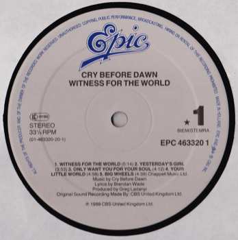 LP Cry Before Dawn: Witness For The World