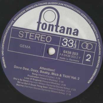 LP Dave Dee, Dozy, Beaky, Mick & Tich: Attention! Dave Dee, Dozy, Beaky, Mick & Tich. Volume 2