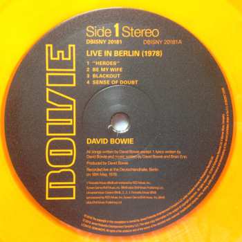 LP David Bowie: Live In Berlin [1978] L.P. CLR | LTD