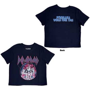Merce Def Leppard: Def Leppard Ladies Crop Top: Pyro Tour (navy Blue) (back Print) (small) S