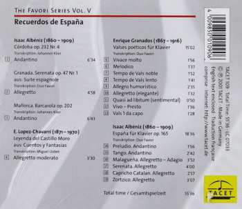 CD Duo Favori: Recuerdos De España (Works By Albéniz, Granados And Lopez-Chavarri Arranged For Two Guitars)