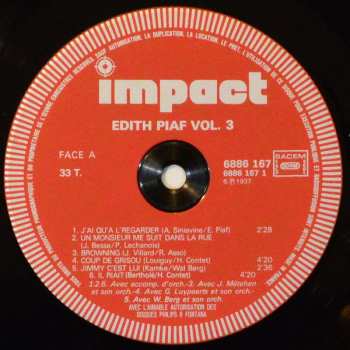 LP Edith Piaf: Edith Piaf Volume 3