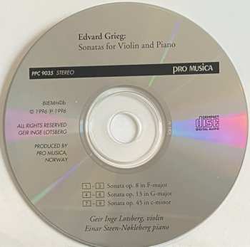 CD Edvard Grieg: Edvard Grieg: Sonatas For Violin And Piano