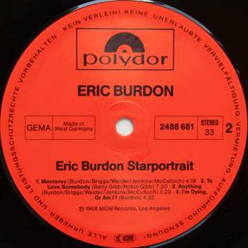 2LP/Set di cofanetti Eric Burdon: Starportrait