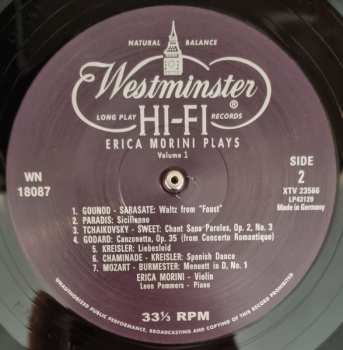 LP Erica Morini: Erica Morini Plays: Volume 1