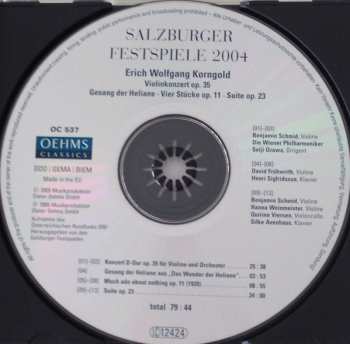 CD Wiener Philharmoniker: Violin Concerto / Gesang Der Heliane / Vier Stücke / Suite