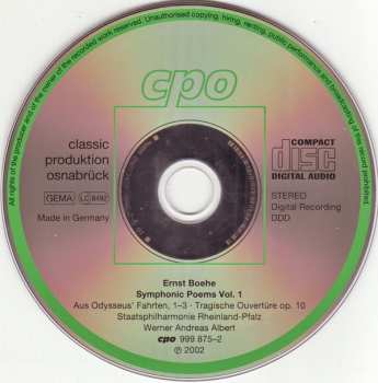 CD Ernst Boehe: Aus Odysseus' Fahrten (Symphonic Poems Vol. 1)