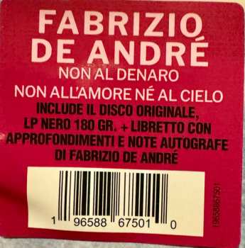 LP Fabrizio De André: Non Al Denaro Non All'Amore Nè Al Cielo