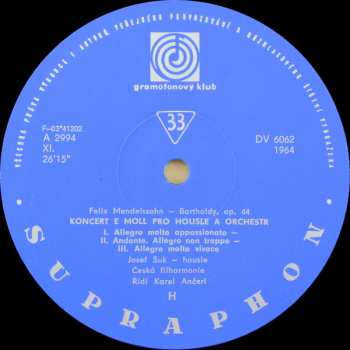 LP The Czech Philharmonic Orchestra: Romantické Houslové Koncerty