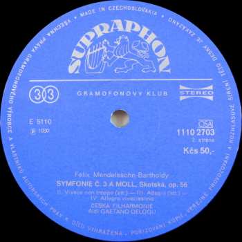 LP The Czech Philharmonic Orchestra: Symfonie Č.3 "Skotská" / Hebridy