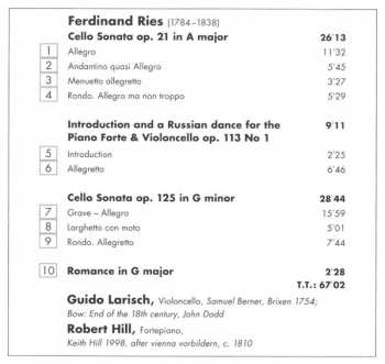 CD Ferdinand Ries: Cello Sonatas 