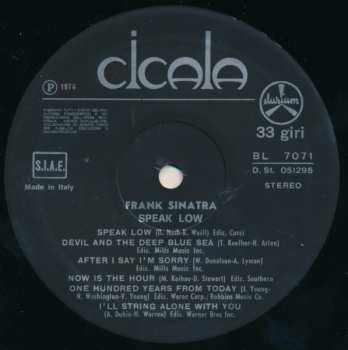 LP Frank Sinatra: Speak Low - Dal Vivo