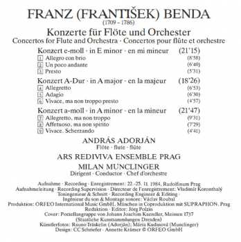 CD František Benda: Flötenkonzerte / Flute Concertos / Concertos Pour Flûte