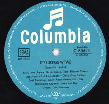 LP Elisabeth Schwarzkopf: Die Lustige Witwe / Das Land Des Lächelns (Querschnitte)