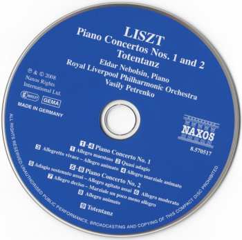 CD Franz Liszt: Piano Concertos Nos. 1 And 2 / Totentanz