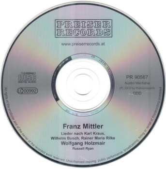 CD Wolfgang Holzmair: Lieder Nach Karl Kraus, Wilhelm Busch, Rainer Maria Rilke